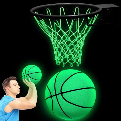 Jenaai 3 Pcs Operation Glow in The Dark Basketball Set, Includes Size 7 Glowing Basketball Nightlight Net with Pump for Hoop Luminous Outdoor Sports Fun Gift for Adults Sports Prize