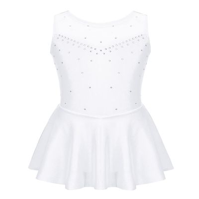 Alvivi Kids Girls Rhinestone Dance Dresses Sleeveless Ballet Figure Ice Skating Outfit Gym Skirted Leotard White 8 Years