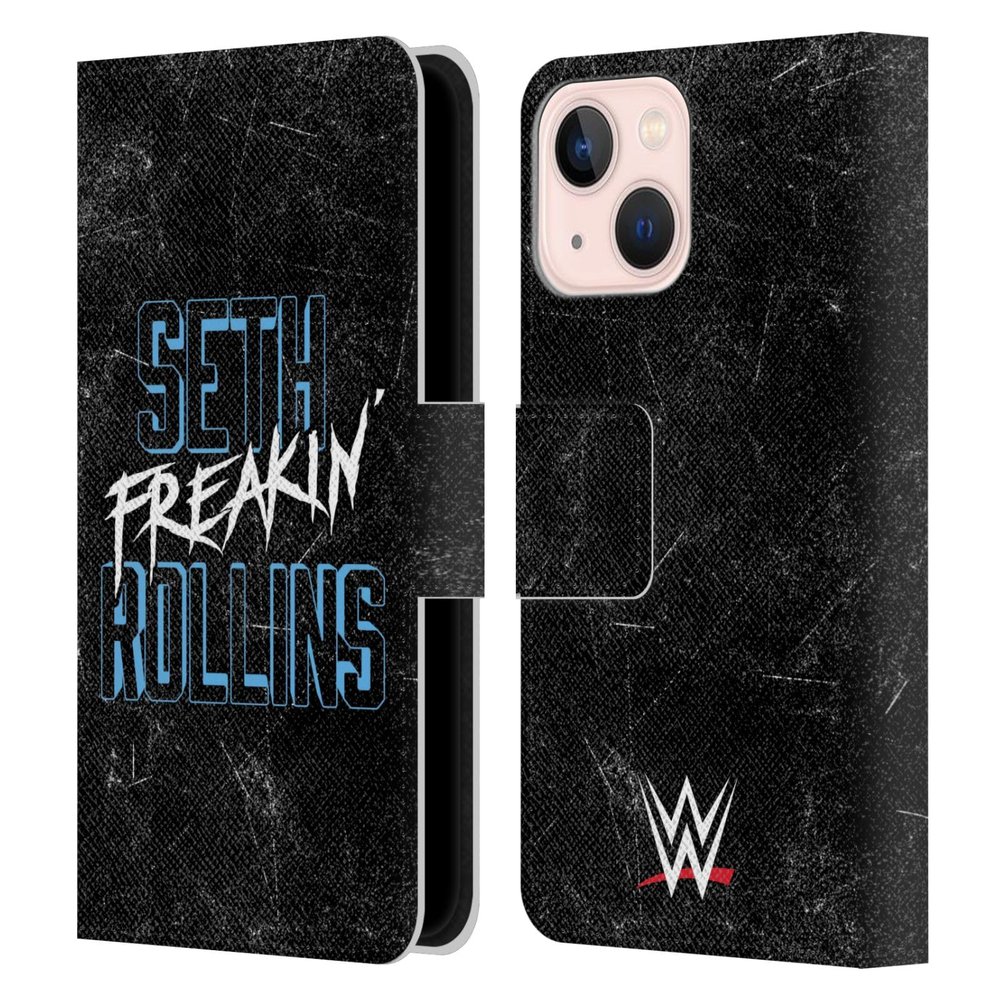 Head Case Designs Officially Licensed WWE Logotype Seth Rollins Leather Wallet Case Compatible with Apple iPhone 13 Mini