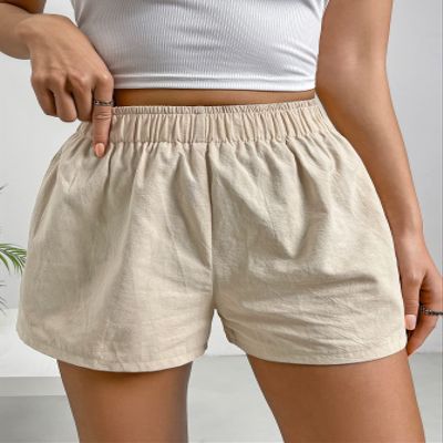 KUCOON Women's Shorts Solid Elastic Waist Shorts Shorts for womenKUCOON (Color : Apricot, Size : Small)