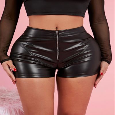KUCOON Women's Shorts Zip Fly PU Leather Shorts Shorts for womenKUCOON (Color : Black, Size : Large)