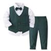 Kimocat Boys 3Pcs Clothing Sets Elegant Long Sleeve Shirts + Vest with Flower+Pants Party Suit view 1