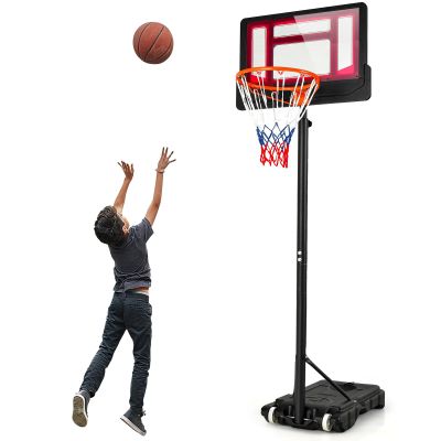 Giantex Basketball Hoop Outdoor Indoor, 4.3 FT-8.2 FT Height Adjustable Basketball Goal Court System w/Fillable Base, Backboard & 2 Wheels, Portable Basketball Hoop for Kids Backyard Driveway
