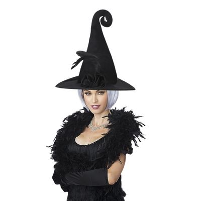 JIAHG Womens Witch Hat with Feather Boa Decorated Gothic Top Hat for Halloween Christmas Fancy Dress up Cosplay Party