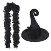 JIAHG Womens Witch Hat with Feather Boa Decorated Gothic Top Hat for Halloween Christmas Fancy Dress up Cosplay Party view 4