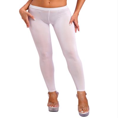 CHICTRY Sexy Women Lingerie Sheer Mesh See-Through Pants Tight Leggings Mid Waist Yoga Trousers White C Small