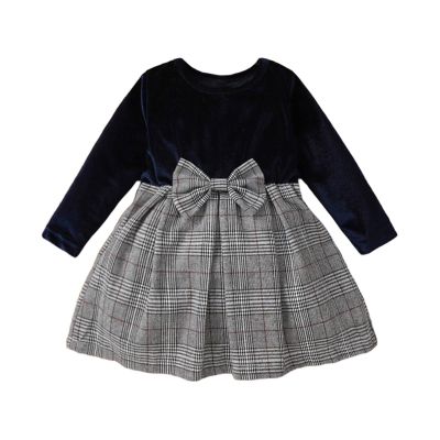 Toddler Girl Long Sleeve Solid Color Mesh Print Baby Dress Bow for 3 to 24 Months White Dress Girls (Blue, 6-9 Months)