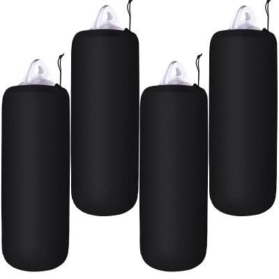 Woanger 4 Packs Boat Fender Cover 10" x 26" Fleece Marine Bumper Covers for Center Rope Tube Style Fenders (Boat Fender Not Included) (Black)