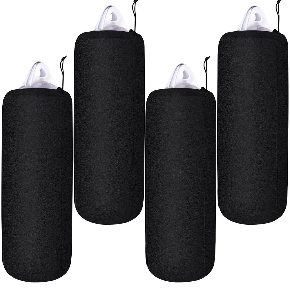 Woanger 4 Packs Boat Fender Cover 10" x 26" Fleece Marine Bumper Covers for Center Rope Tube Style Fenders (Boat Fender Not Included) (Black)