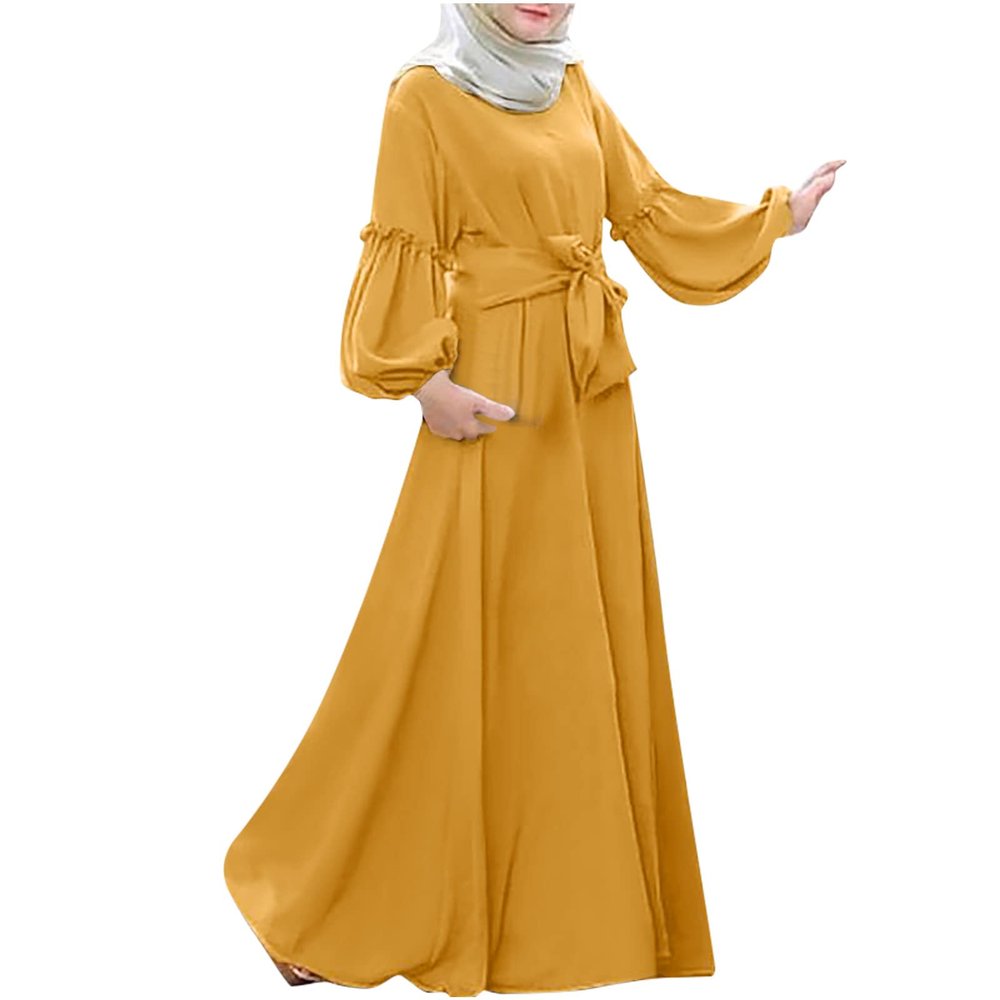 2024 Women Islamic Abaya Robe Ladies Muslim Dresses Loose Long Sleeve Prayer Clothes Solid National Evening Gowns