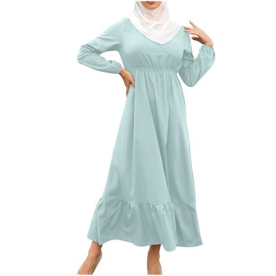 2024 Women Islamic Abaya Robe Ladies Muslim Dresses Loose Long Sleeve Prayer Clothes Solid National Evening Gowns