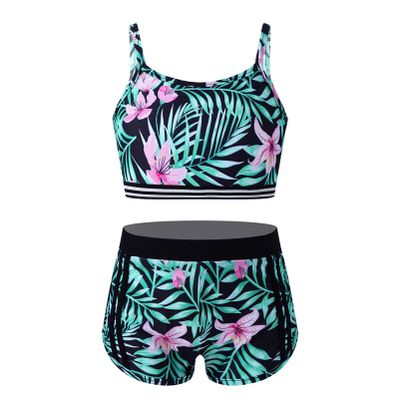 Alvivi Kids Girls Two Piece Snowflake Dancewear Gymnastics Sports Dance Outfit Tank Top with Shorts Set Green Lily 10-12 Years