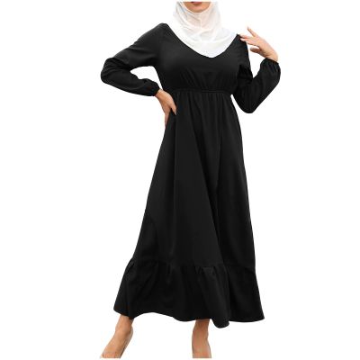 2024 Women Islamic Abaya Robe Ladies Muslim Dresses Loose Long Sleeve Prayer Clothes Solid National Evening Gowns
