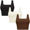 Womens 3 Pack Crop Tank Tops Basic Seamless Ribbed Sleeveless Square Neck Workout Top Summer Exercise Yoga Gym Shirts (Black + Brown + Beige,Medium-Large) view 1