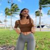 Womens 3 Pack Crop Tank Tops Basic Seamless Ribbed Sleeveless Square Neck Workout Top Summer Exercise Yoga Gym Shirts (Black + Brown + Beige,Medium-Large) view 2