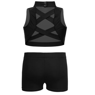 Alvivi Kids Girls Two Piece Snowflake Dancewear Gymnastics Sports Dance Outfit Tank Top with Shorts Set Black 10-12 Years
