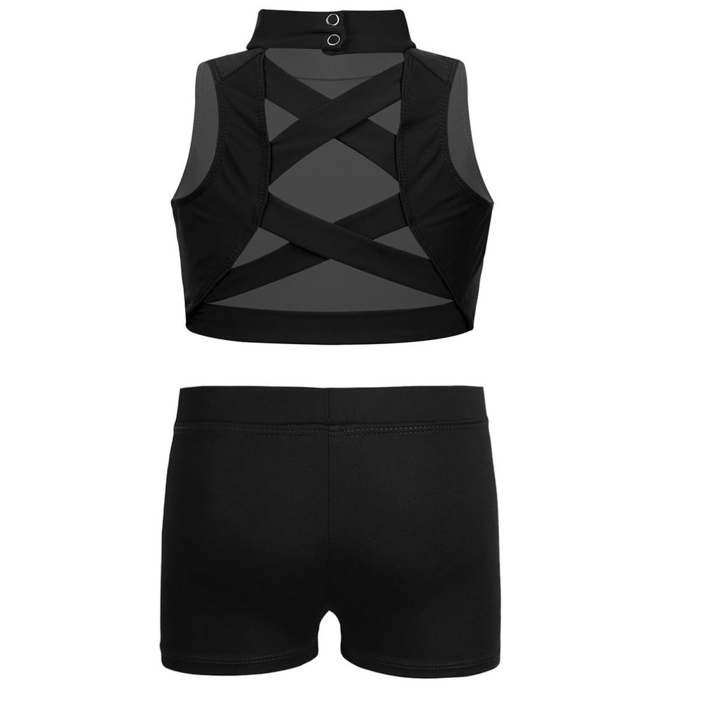 Alvivi Kids Girls Two Piece Snowflake Dancewear Gymnastics Sports Dance Outfit Tank Top with Shorts Set Black 10-12 Years
