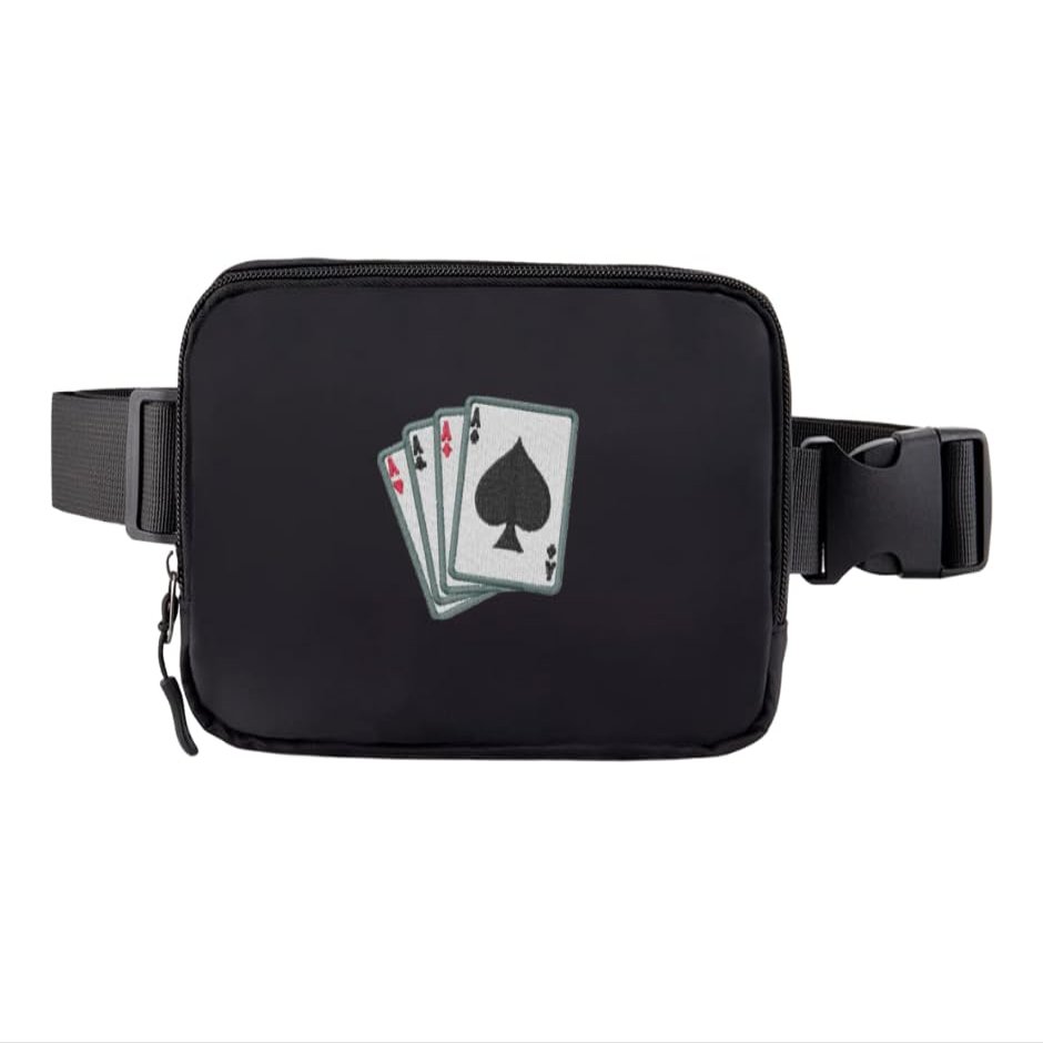 Poker Ace Belt Bag Waterproof Everywhere Bag Embroidered Unisex Waist Pack (Black)