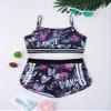 Alvivi Kids Girls Two Piece Snowflake Dancewear Gymnastics Sports Dance Outfit Tank Top with Shorts Set Balck&Rose Red 10-12 Years view 3