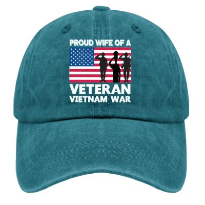 Baseball Caps Wife of a Veteran Vietnam war Baseball Caps, Vintage Hat for Women Cyan Blue