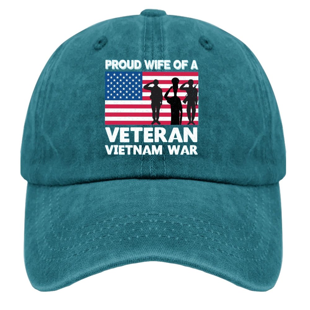 Baseball Caps Wife of a Veteran Vietnam war Baseball Caps, Vintage Hat for Women Cyan Blue