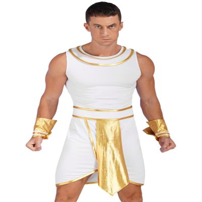 CHICTRY Men Ancient Rome Costume One Shoulder Harness Skirts Mr. Toga Outfits for Halloween Theme Party White B Medium