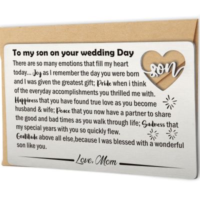 Son Wedding Gift from Mom, Engraved Wallet Card for His Wedding Day