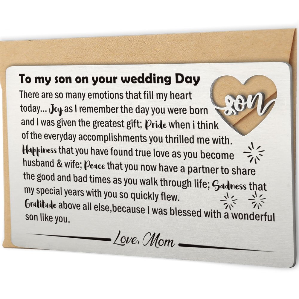 Son Wedding Gift from Mom, Engraved Wallet Card for His Wedding Day