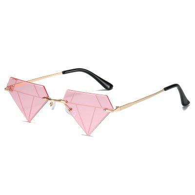 ailov Unique Diamond Rimless Trendy Sunglasses for Men Women UV400 Funky Harry Fashion Glasses (Pink)