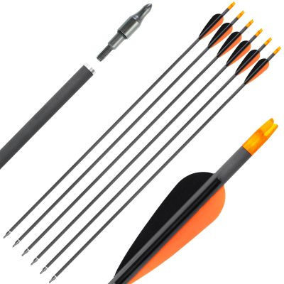 31 Inch Hunting Carbon Arrows for Recurve Bow Spine 500 Targeting Practice Arrows with Removable Stainless Steel Tips for Compound Bow and Recurve BowPack of 6/12  (6 pcs)
