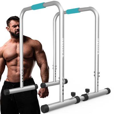 GGZONE Dip Bar, Adjustable Dip Stand Station with Safety Connector for Full Body Strength Training. Adjustable Height from 29 33, Pull-Ups, Push Ups (Color : Gray)