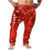 Lejafay Men's Metallic Skinny Harem Pants Leggings Shiny Rave Nightclub Dance Party Tights Trousers Red Medium view 2