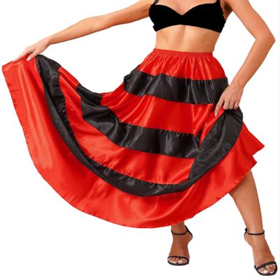 Aislor Womens Ladies Satin Spanish Flamenco Costume Adults Ballroom Dance Performance Skirt Type A 360 Degree One Size