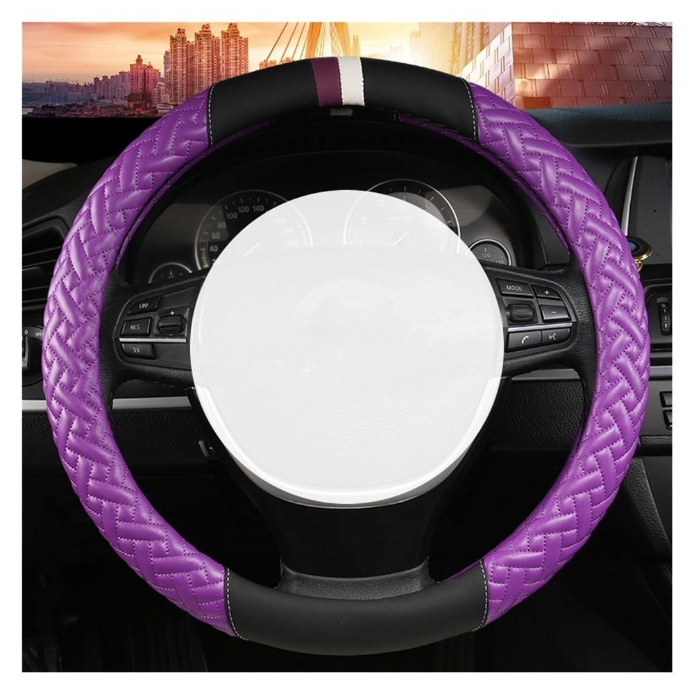 FUERU Car Steering Wheel Cover Set Car Steering Wheel Cover Four Seasons Leather Long Grip Not Sweat Fashion Car Interior (Color : 1#)