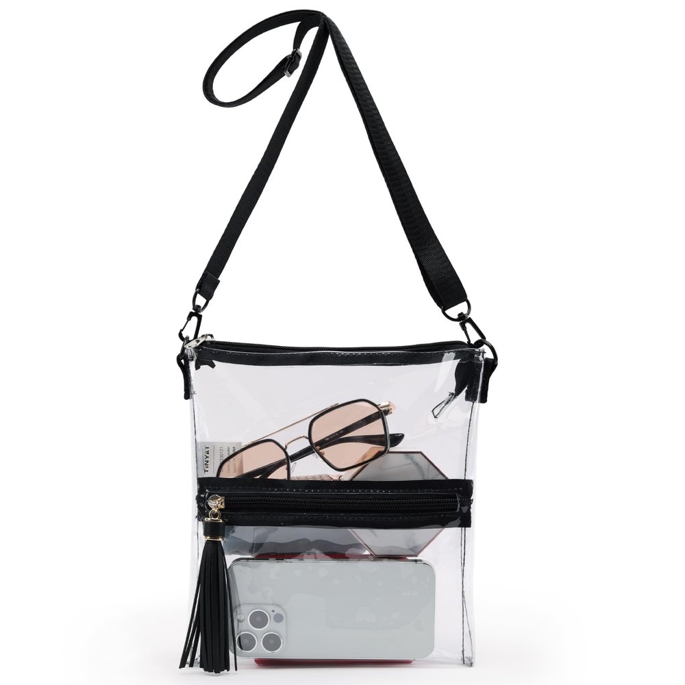 TINYAT Clear Purse for Women Stadium Approved Clear Shoulder Bags Small Clear Crossbody Bag with Adjustable Strap for Travel