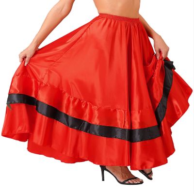 Aislor Womens Ladies Satin Spanish Flamenco Costume Adults Ballroom Dance Performance Skirt Type C 180 Degree One Size