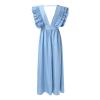 Women's Wrap V Neck Evening Gowns Dress Ruffle Sleeve Tiered Cocktail Dress Solid Color Long Party Dress (Blue, M) view 3