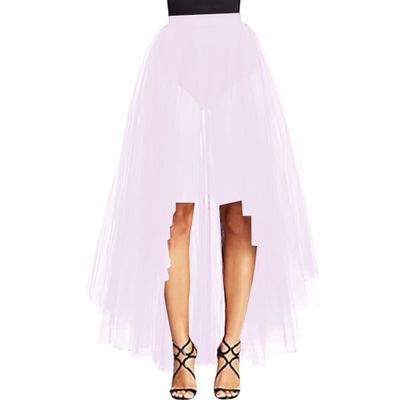 WDPL Women's Maxi High Low A-line Layers Tulle Sheer Evening Skirt (Lilac, 3XL)
