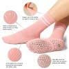 Toes Home Pilates Socks for Women with Grippers, Non Slip Yoga Crew Socks for Barre Hospital Exercise Workout Sticky Athletic Slipper Socks 4 Pairs view 4
