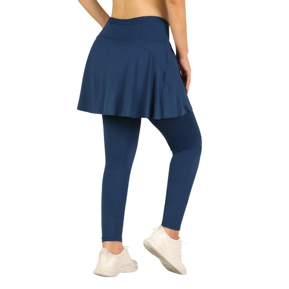 ANIVIVO Skirted Leggings for Women with Pockets, Tennis Yoga Pleated Skirt with Full Length Leggings(Navy Blue,S)