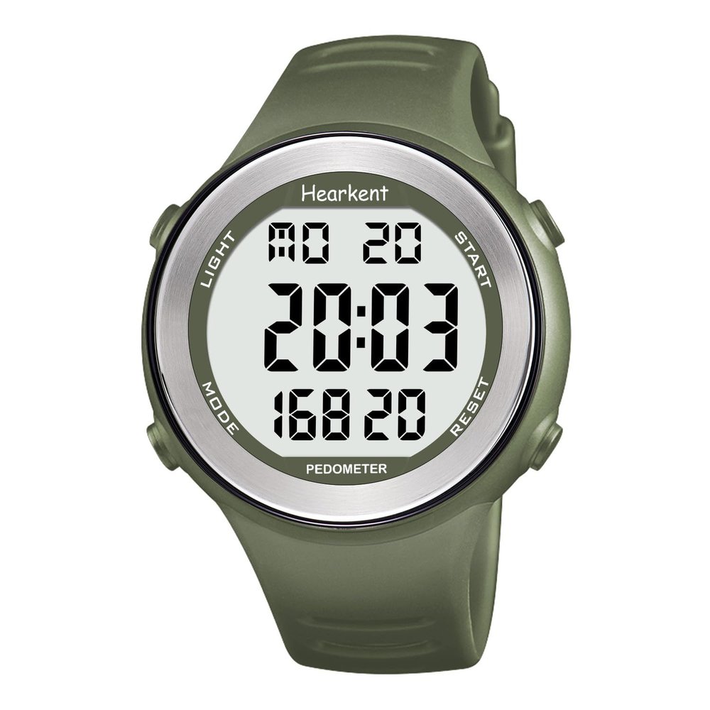 Hearkent Pedometer Watch with Light- No App, Waterproof 50m, Step Counter, Calories, Alarm, Fitness Tracker Digital Watch for Men Women(Green)