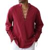Men's Cotton Linen Shirt Drawstring Arm Banded Tops Medieval Viking Pirate Renaissance Halloween Costume WINE RED 3XL view 1