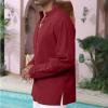 Men's Cotton Linen Shirt Drawstring Arm Banded Tops Medieval Viking Pirate Renaissance Halloween Costume WINE RED 3XL view 3