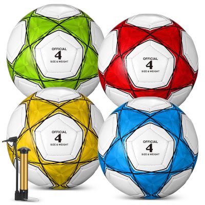 Jenaai 4 Pcs Soccer Ball Bulk with Pump & Bag Deflated Soccer Ball Outside Sport Training for Adult and Teens Football for Game Match Birthday Gift Party(Bright Style,Size 4)