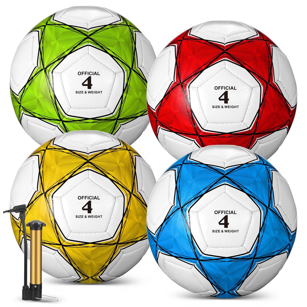 Jenaai 4 Pcs Soccer Ball Bulk with Pump & Bag Deflated Soccer Ball Outside Sport Training for Adult and Teens Football for Game Match Birthday Gift Party(Bright Style,Size 4)