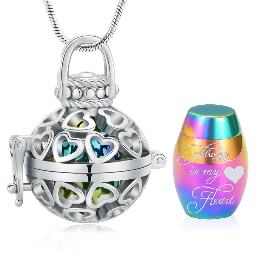 Yinplsmemory Cremation Jewelry Heart Urn Locket Pendant with Mini Keepsake Jar Urn Necklace for Ashes Memorial Jewelry