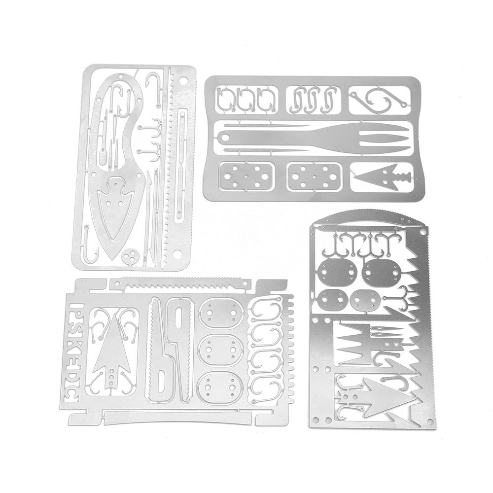 SYH&AQYE 4Pcs Fishing Card Multifunctional Survival Tool, Tiny Survival Card and Hook Sharpene for Cam, Hiking, Fishing, Hunting, Emergency Training