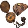 Antique Brass Compass Nautical Pocket Backpacking Compass Leather Case Vintage Camping Hiking Direction Marine Graduation Confirmation Day Engravable for Men Quality Travel