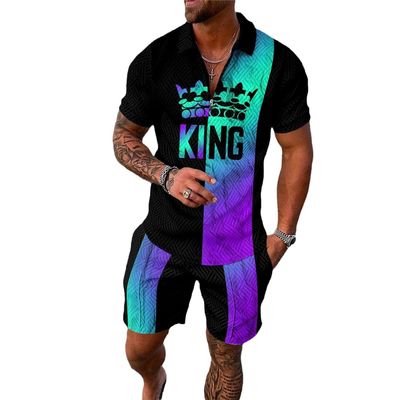 Xingfenly Summer Short Sleeved Shirt Beach Shorts Sets Tracksuit Men' Oversized Printed Outfit Casual Sports Suit s16 S