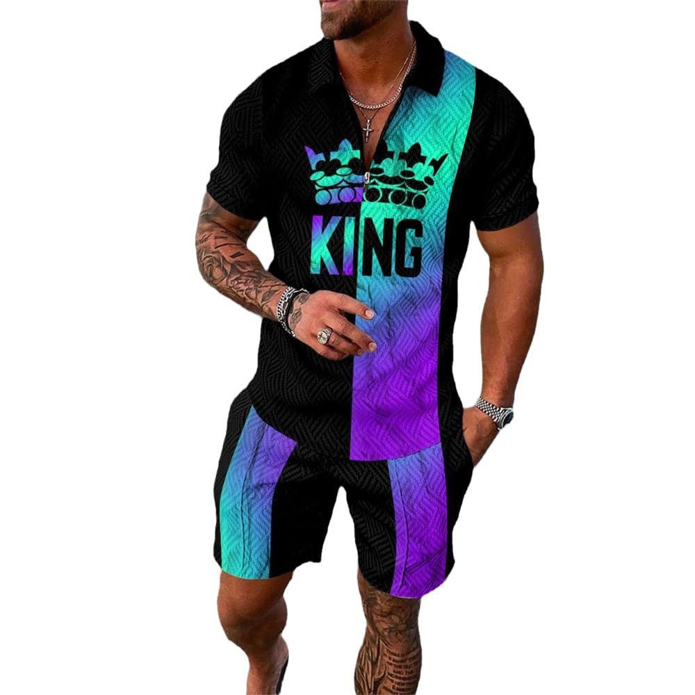 Xingfenly Summer Short Sleeved Shirt Beach Shorts Sets Tracksuit Men' Oversized Printed Outfit Casual Sports Suit s16 S